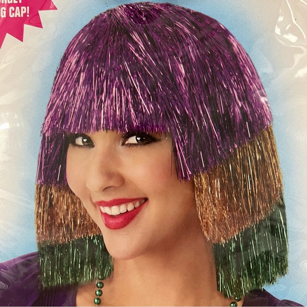 Vibrant Purple and Gold Tinsel Wig NEW Mardi Gras party NOLA New Orleans parade